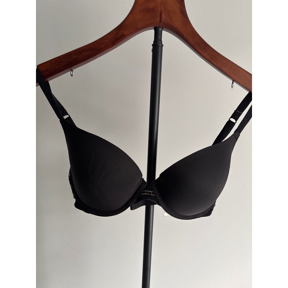 DKNY Push Up Bra Womens 32D Black Lace Trim Padded Underwire 458052 Aesthetic
